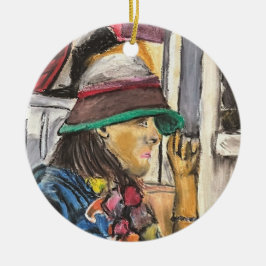 Meisje in levendige hoed keramisch ornament