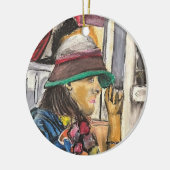 Meisje in levendige hoed keramisch ornament (Links)