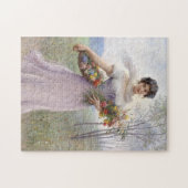 Meisje in Lila gekleurde dress met een ventilator  Legpuzzel (Horizontaal)