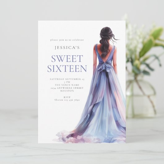 Meisje in Lila Jurk Sweet 16 Verjaardagsfeest Kaart (Staand voorkant)