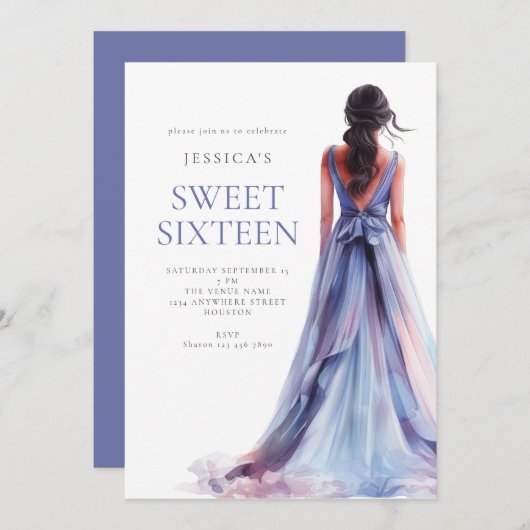 Meisje in Lila Jurk Sweet 16 Verjaardagsfeest Kaart (Voorkant / Achterkant)