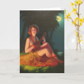 Meisje in Maanlicht met de Ukelele van de Banjo Kaart (Gele Bloem)