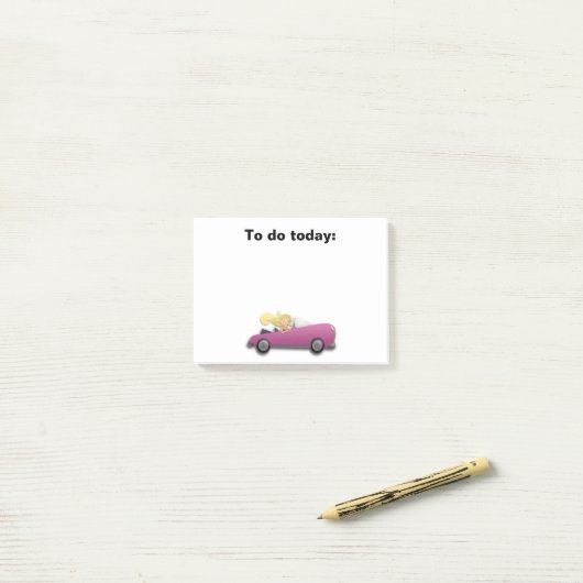 Meisje in magenta / roze auto Post it Note (Op bureau)