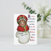 Meisje in Mitten Vintage Kerstmis Feestdagenkaart (Staand voorkant)
