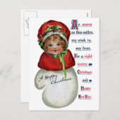 Meisje in Mitten Vintage Kerstmis Feestdagenkaart (Voorkant / Achterkant)