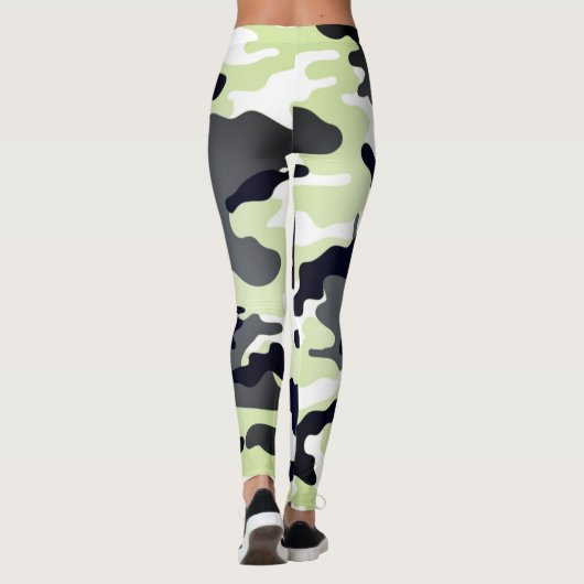 Meisje in Mode Groen Zwart & Wit Leger Leggings (Achterkant)