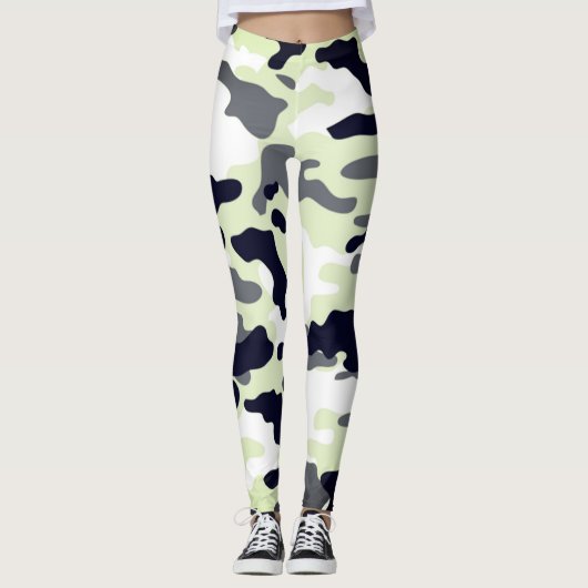 Meisje in Mode Groen Zwart & Wit Leger Leggings (Voorkant)