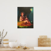 Meisje in Moonlight met Banjo Ukelele Poster (Keuken)