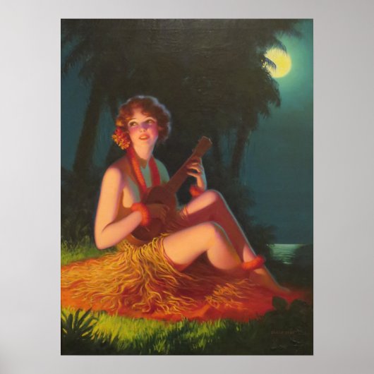 Meisje in Moonlight met Banjo Ukelele Poster (Voorkant)
