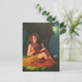Meisje in Moonlight met Banjo Ukulele Briefkaart (Staand voorkant)