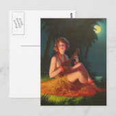 Meisje in Moonlight met Banjo Ukulele Briefkaart (Voorkant / Achterkant)