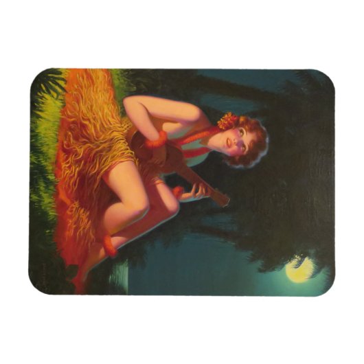 Meisje in Moonlight met Banjo Ukulele Magneet (Horizontaal)