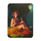 Meisje in Moonlight met Banjo Ukulele Magneet (Verticaal)