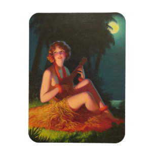 Meisje in Moonlight met Banjo Ukulele Magneet