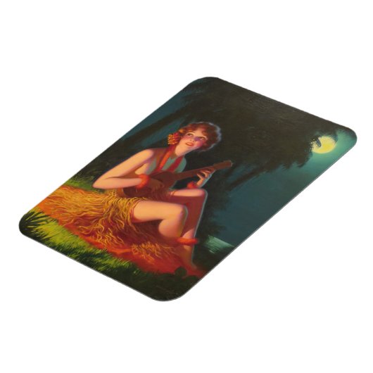 Meisje in Moonlight met Banjo Ukulele Magneet (Linkerzijde)