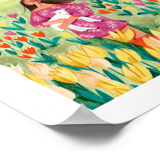 Meisje in Nederlandse tulpenveld Poster (Hoek)