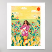 Meisje in Nederlandse tulpenveld Poster (Voorkant)