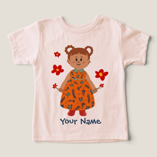 Meisje in oranje jurk (Bunbraid) Aangepaste naam T (Design voorkant)