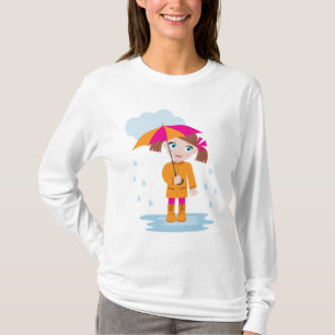 Meisje in oranje regenjas met roze paraplu t-shirt