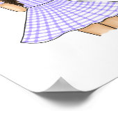 Meisje in paarse geruite jurk met huisdier konijn poster (Hoek)