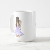 Meisje in Paarse Gingham Pset Carrying Pet Bunny Koffiemok (Voorkant links)