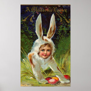 Meisje in paasmakerij bij Bunny Costume Poster