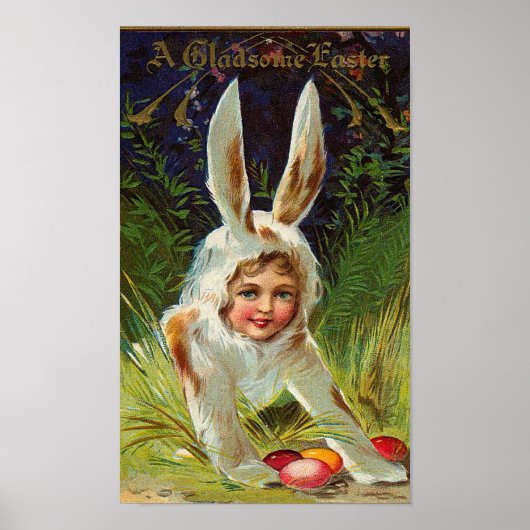 Meisje in  paasmakerij bij Bunny Costume Poster (Voorkant)