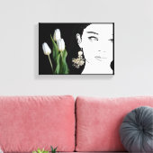 Meisje in parel oorbel mode illustratie trendy canvas afdruk (Insitu (Woonkamer))