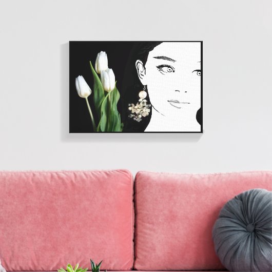 Meisje in parel oorbel mode illustratie trendy canvas afdruk (Insitu (Woonkamer))