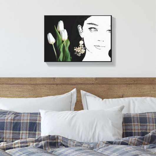 Meisje in parel oorbel mode illustratie trendy canvas afdruk (Insitu (Slaapkamer))