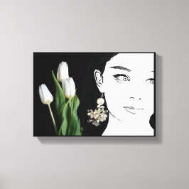 Meisje in parel oorbel mode illustratie trendy canvas afdruk