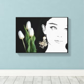 Meisje in parel oorbel mode illustratie trendy canvas afdruk (Insitu (Houten vloer))