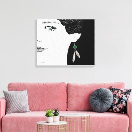 Meisje in parel oorbel mode illustratiekunst canvas afdruk (Insitu (Woonkamer))