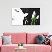 Meisje in parel oorbel mode illustratiekunst canvas afdruk (Insitu (Woonkamer))