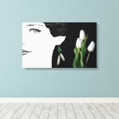 Meisje in parel oorbel mode illustratiekunst canvas afdruk (Insitu (Houten vloer))