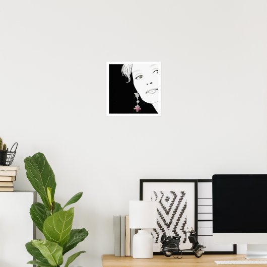 Meisje in parel oorbel mode illustratiekunst poster (Thuiskantoor)