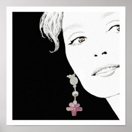 Meisje in parel oorbel mode illustratiekunst poster