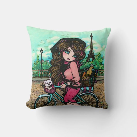 Meisje in Parijs Eiffel Tower Art Pillow Kussen (Voorkant)
