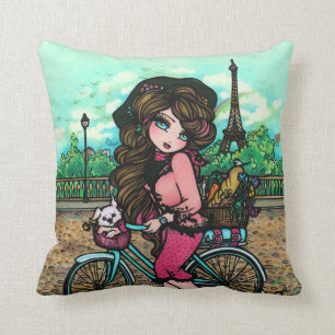 Meisje in Parijs Eiffel Tower Art Pillow Kussen