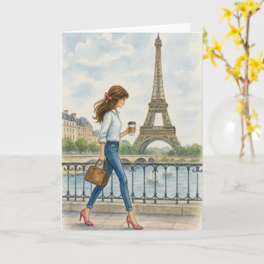 Meisje in Parijs Kaart (Gele Bloem)