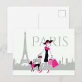Meisje in Parijs met Eiffeltoren Briefkaart (Voorkant / Achterkant)