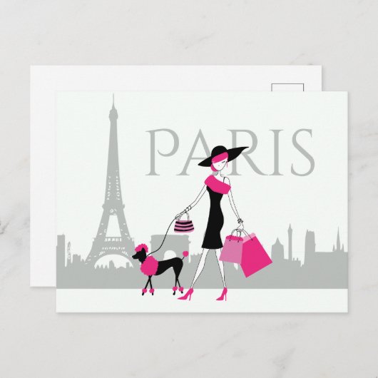 Meisje in Parijs met Eiffeltoren Briefkaart (Voorkant / Achterkant)