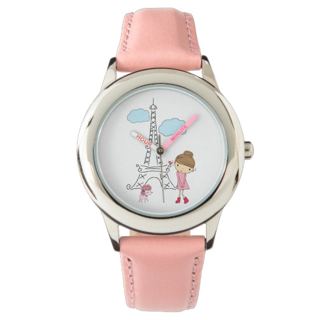 Meisje in Parijs met Poodle horloge (Voorkant)
