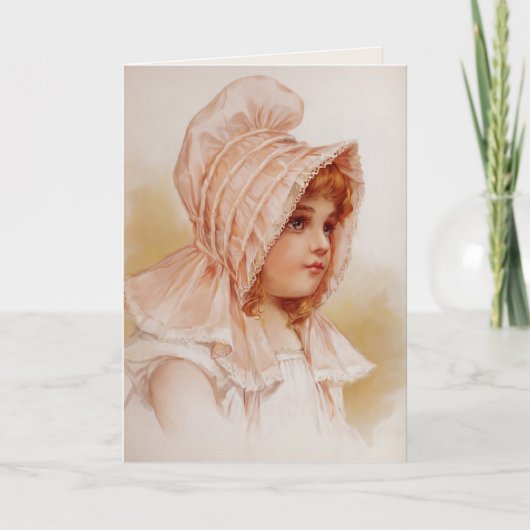 Meisje in Pink Bonnet Kaart (Voorkant)