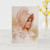 Meisje in Pink Bonnet Kaart (Gele Bloem)