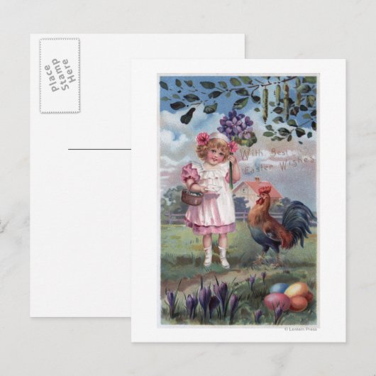 Meisje in Pink Holding Purple Flowers Briefkaart (Voorkant / Achterkant)
