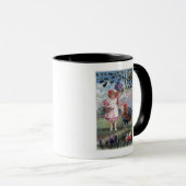 Meisje in Pink Holding Purple Flowers Mok (Voorkant rechts)