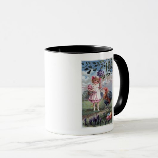 Meisje in Pink Holding Purple Flowers Mok (Voorkant rechts)