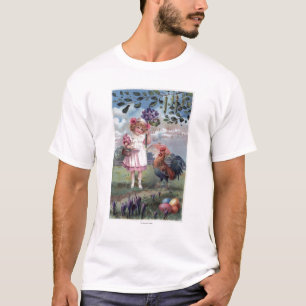 Meisje in Pink Holding Purple Flowers T-shirt