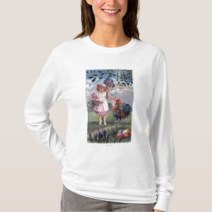 Meisje in Pink Holding Purple Flowers T-shirt